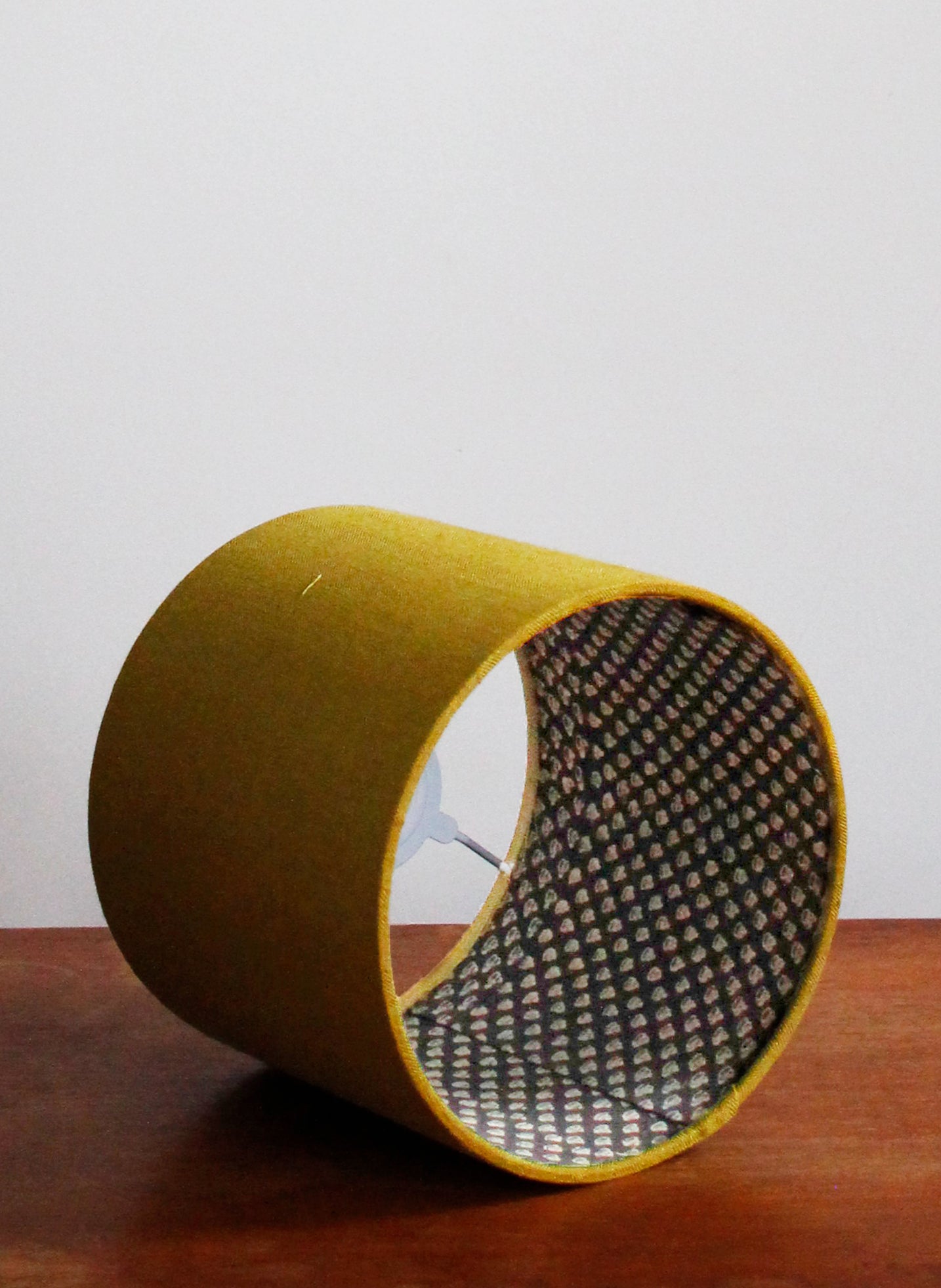 Yellow Herringbone Linen and Dotty Lampshade for Bedside Lamp