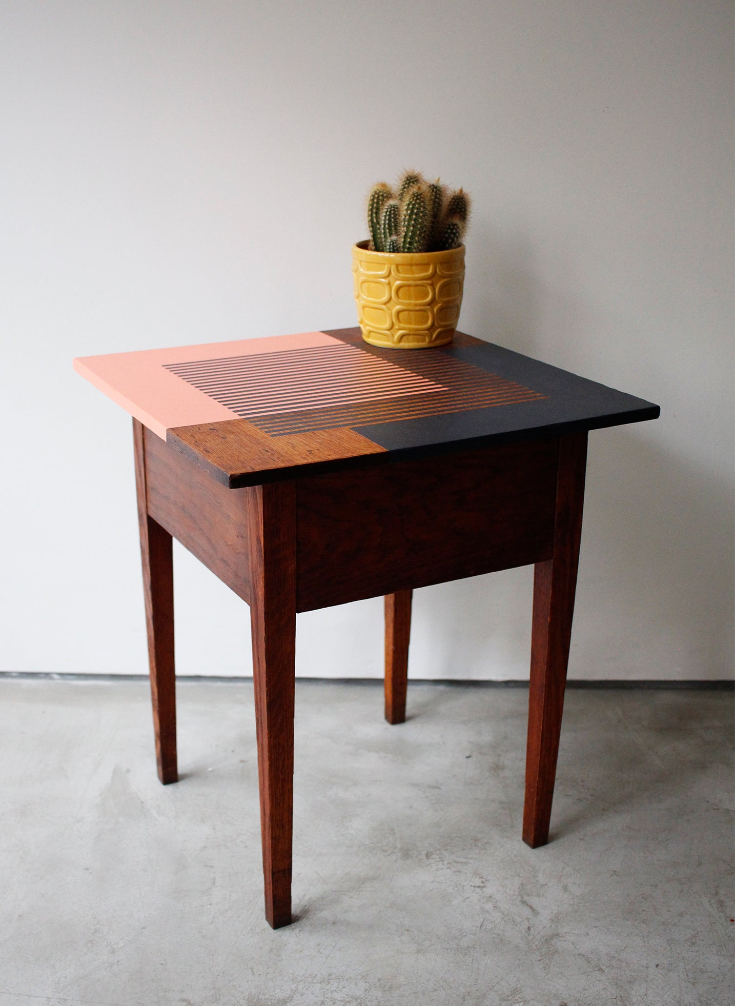 Vintage Sewing Box Side Table - Blue and Coral Design