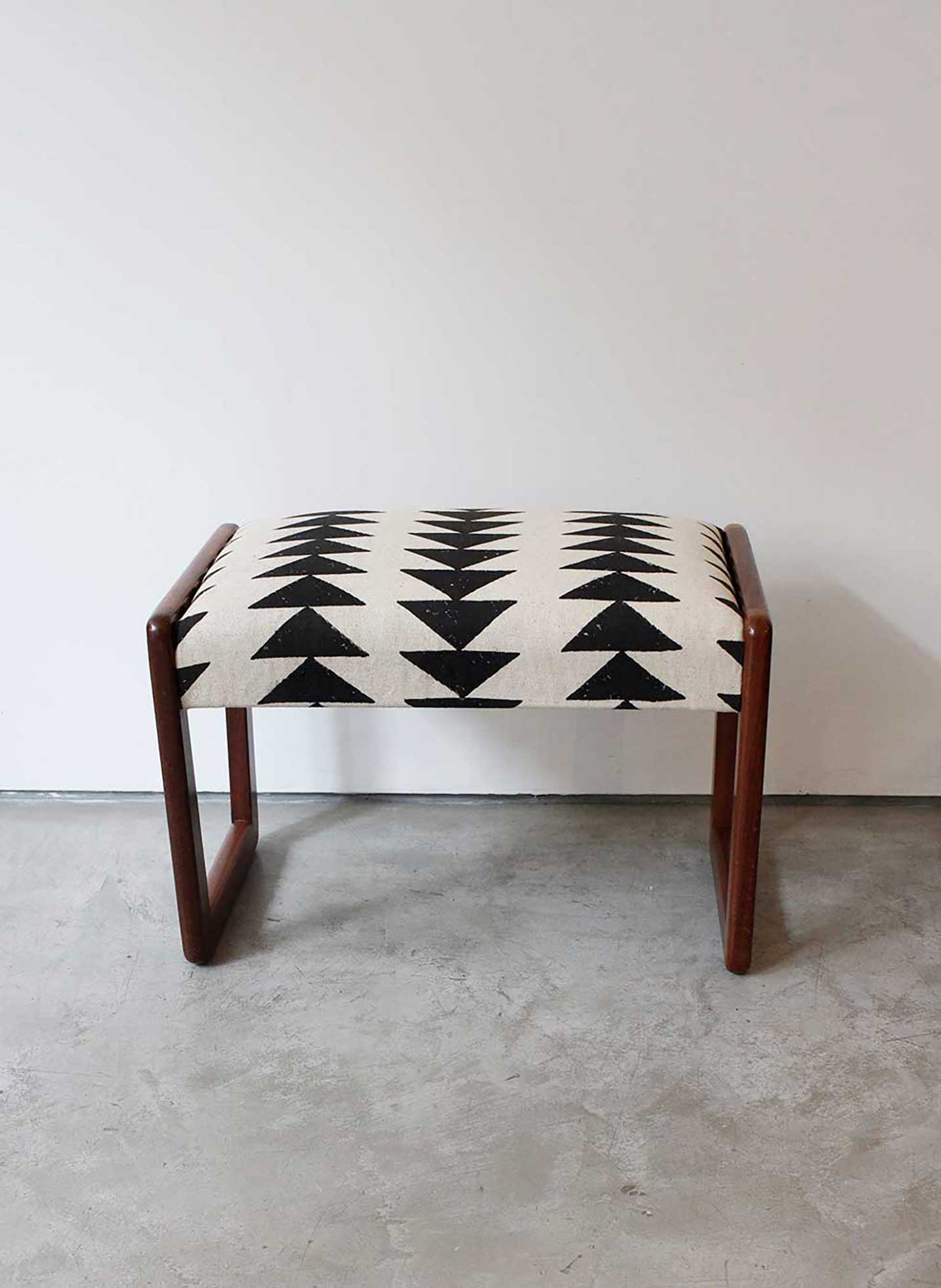 Mid-Century Vintage Vanity Stool - Triangle Print Design