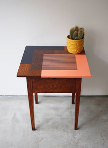 Vintage Sewing Box Side Table - Blue and Coral Design