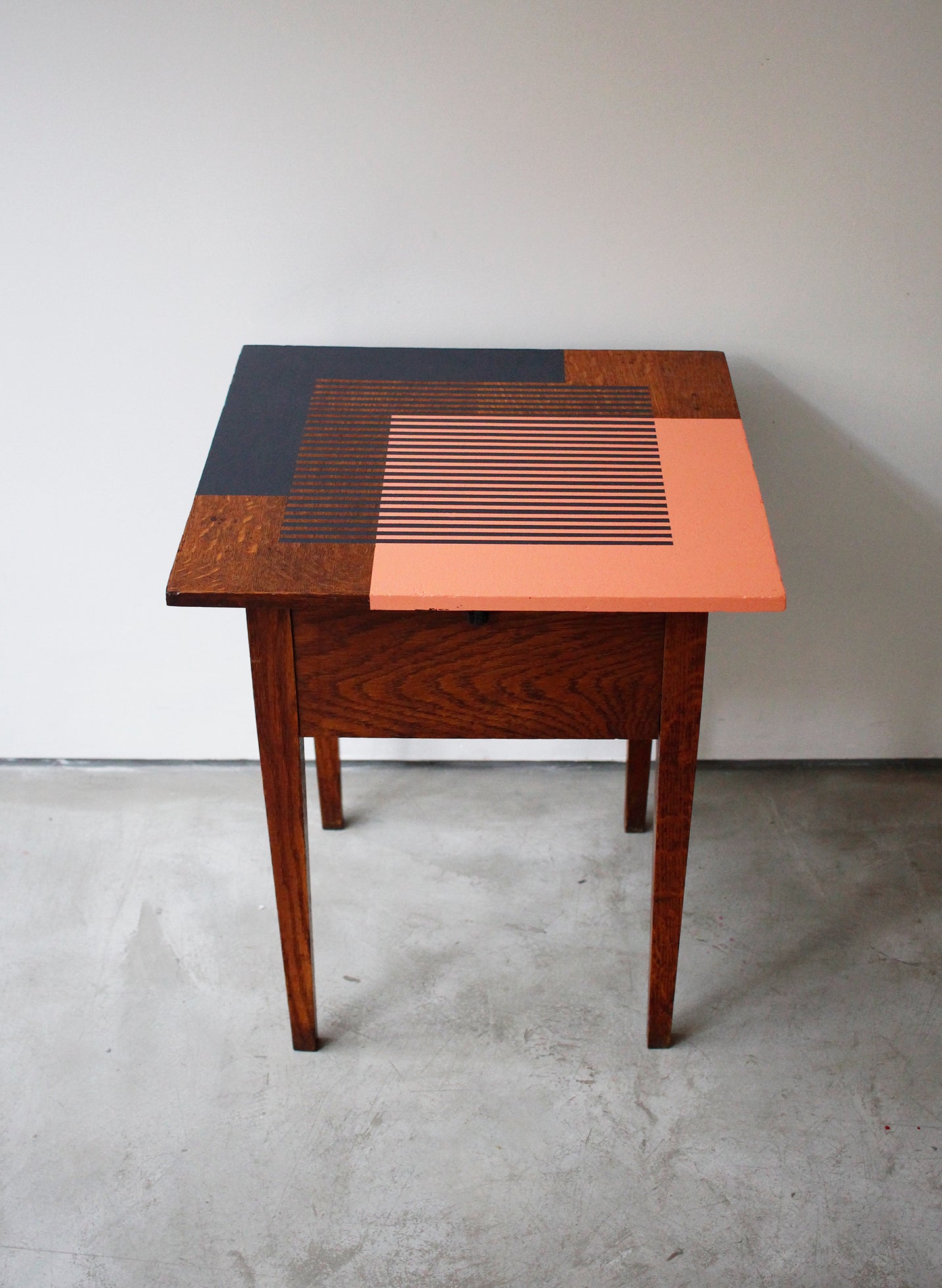 Vintage Sewing Box Side Table - Blue and Coral Design