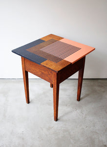 Vintage Sewing Box Side Table - Blue and Coral Design
