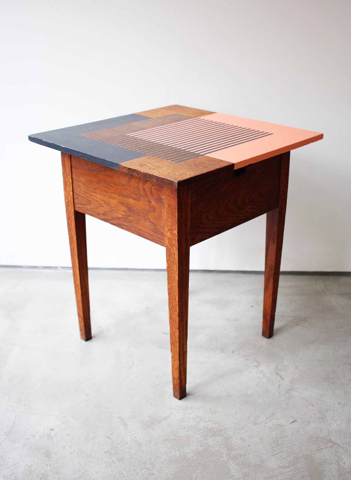 Vintage Sewing Box Side Table - Blue and Coral Design