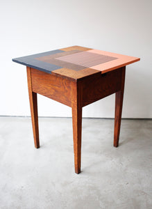 Vintage Sewing Box Side Table - Blue and Coral Design