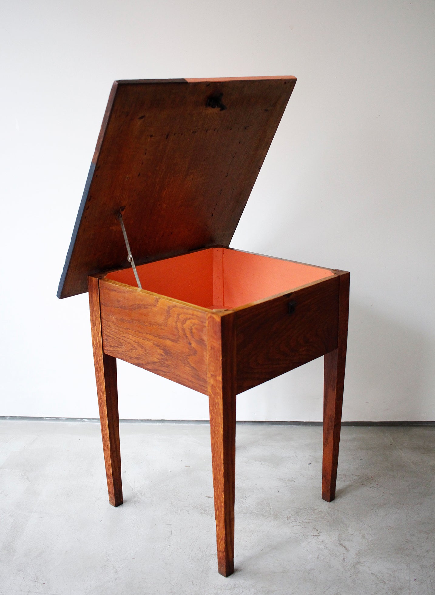 Vintage Sewing Box Side Table - Blue and Coral Design