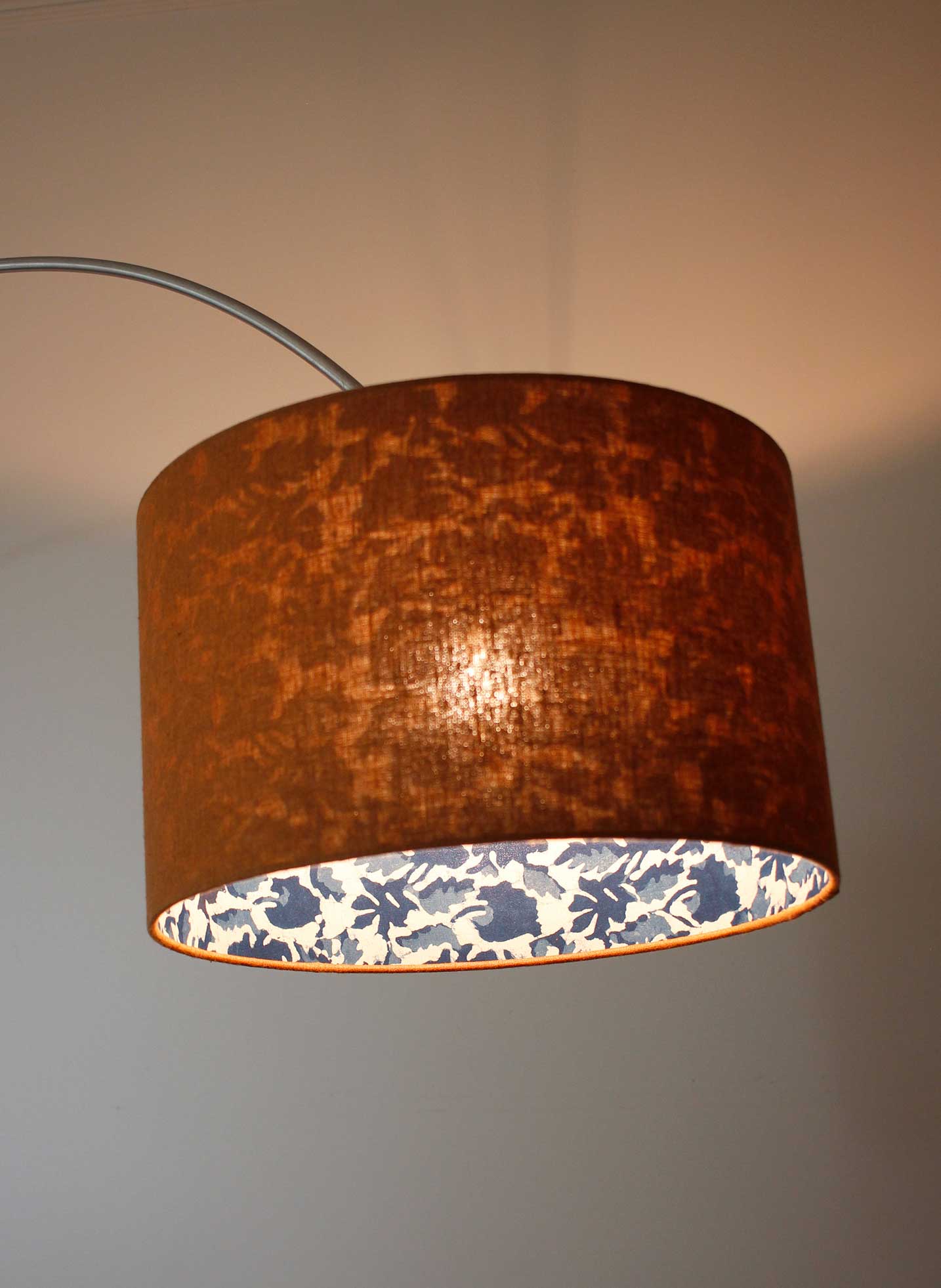 40 cm Double Sided Linen Lampshade - Boston Fall and Indigo Leaves