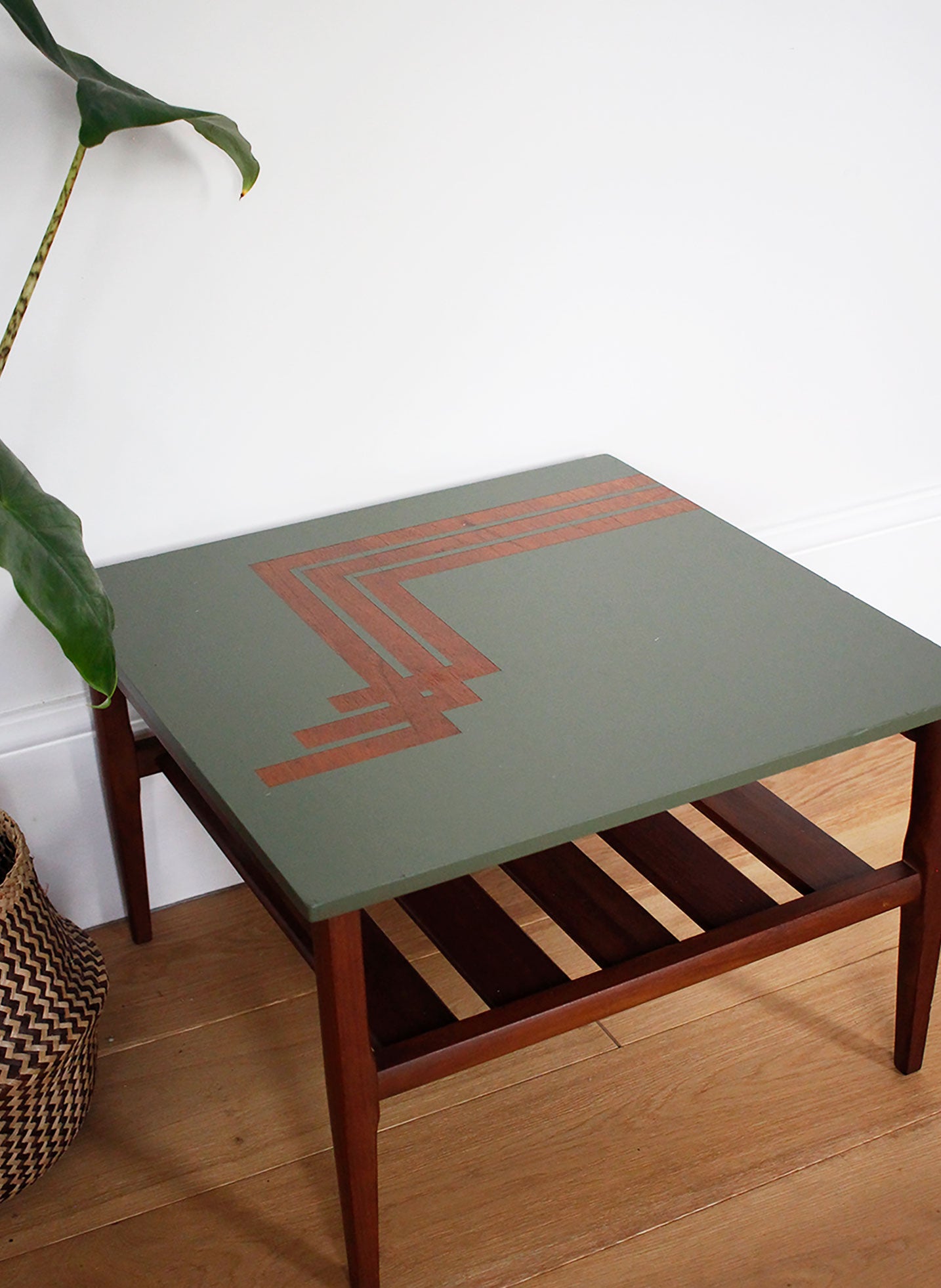 Mid Century Side Tables with Painted Geometric Design