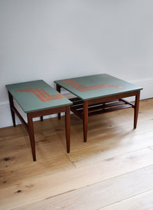 Mid Century Side Tables with Painted Geometric Design