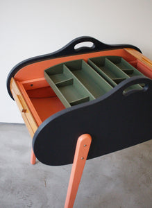 Two internal lift-out organisation trays inside a Danish sewing box