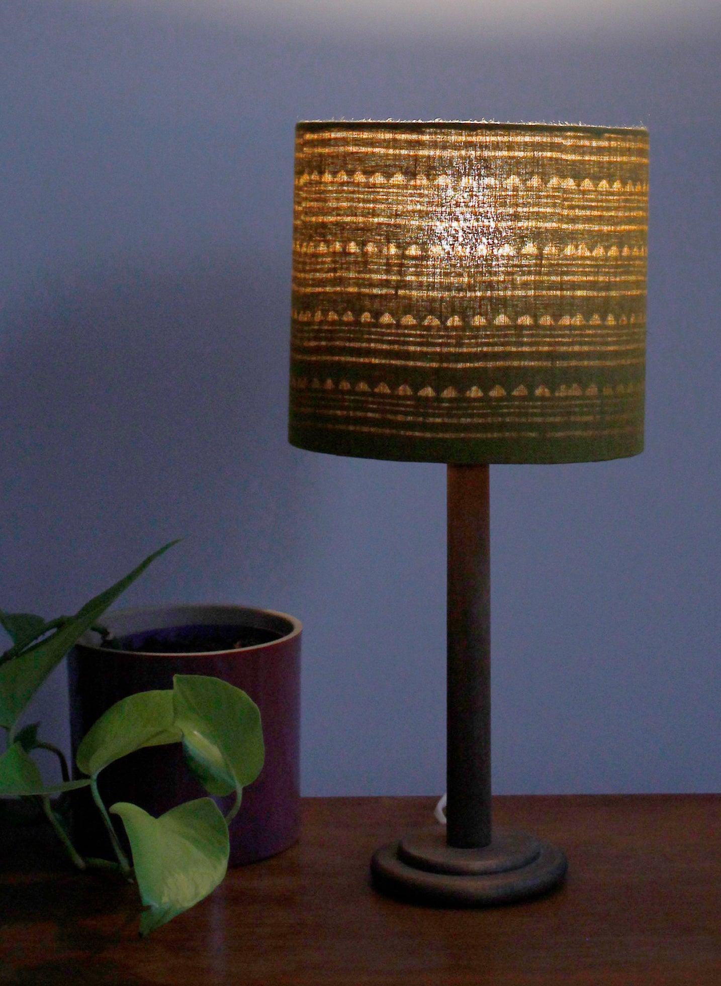 Yellow Herringbone Linen and Geometric Lampshade for Bedside Lamp