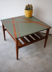 Mid Century Side Table with Painted Geometric Design